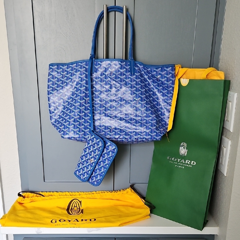 Goyard Blue Saint Louis PM Chevron Tote with Pouch
